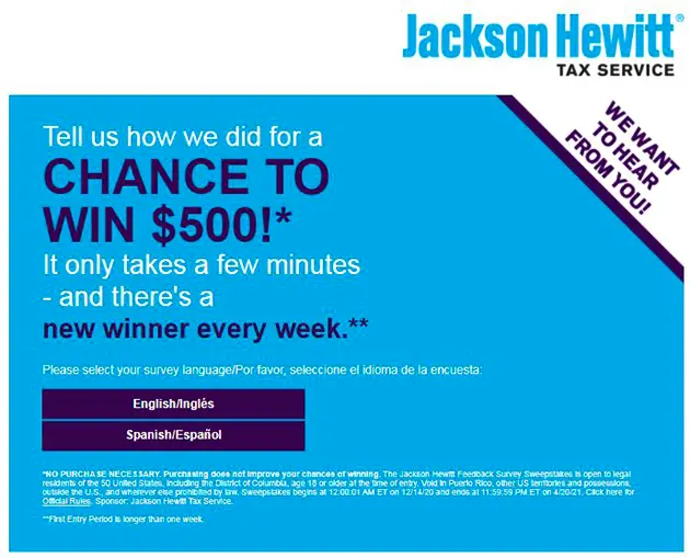 telljh.com - WIN $500 - Jackson Hewitt Survey